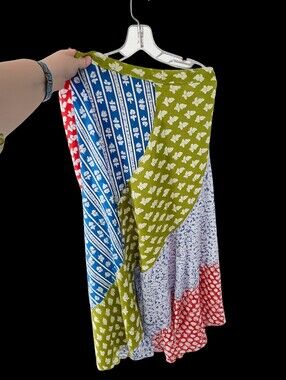 Anandas Collections Patchwork Floral Maxi Skirt in Olive, Blue & Red Size XXL